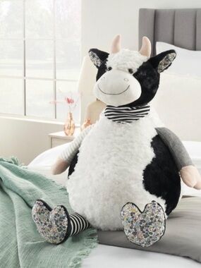 Nourison Plush Lines Plush Cow Ivory/Black 22"X26" large Plush Animal